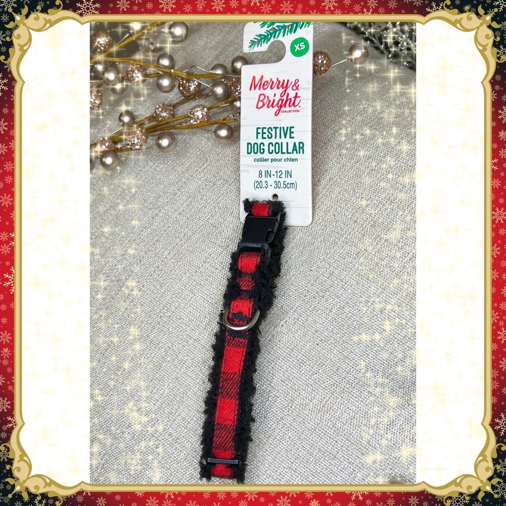 XS Petsmart Red Buffalo Plaid Dog Collar Sherpa Fur Holiday Christmas Puppy Cat